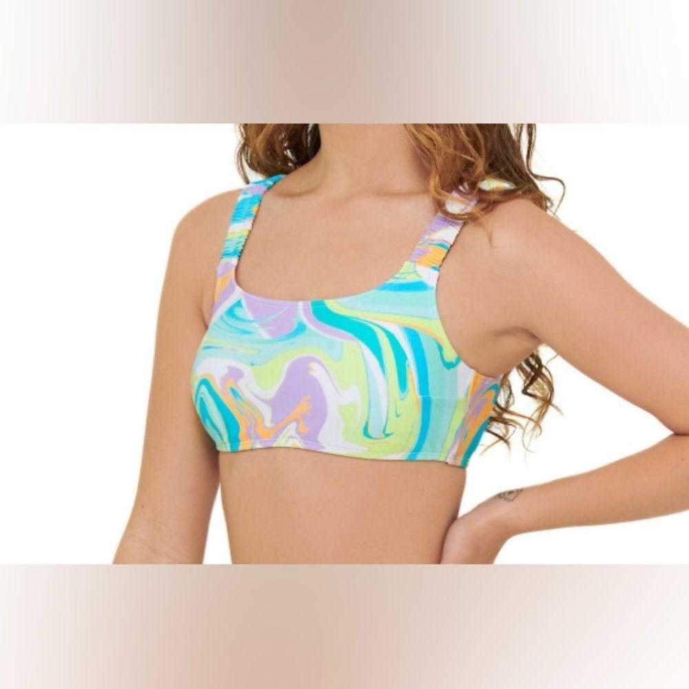 New Junior’s XL Extra Large Bright Pastel Marble Ruched Bikini Swim Top